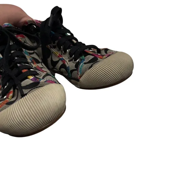 Coach Zoe Poppy Signature High‎ Top Sneakers 7B Black Gray Multi Monogram Y2K - Image 9