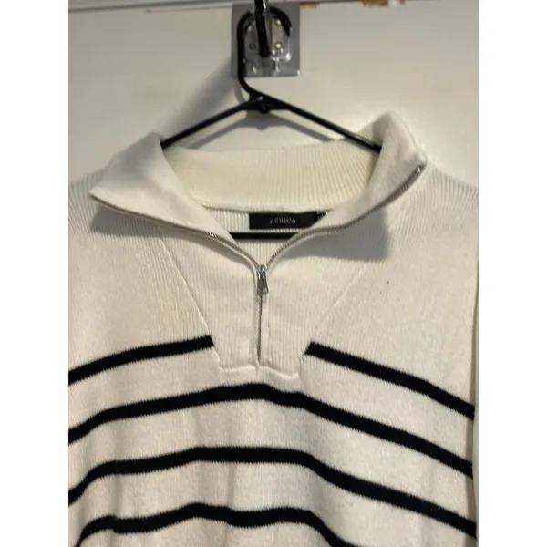 Zesica Nautical Preppy Quarter Zip Pullover Sweater Sz:XL White Striped nautical - Image 5