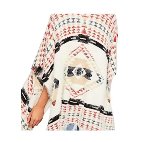 Free People Canyonland Fringe Aztec Kimono Sweater Wrap One Size Western Boho - Image 3