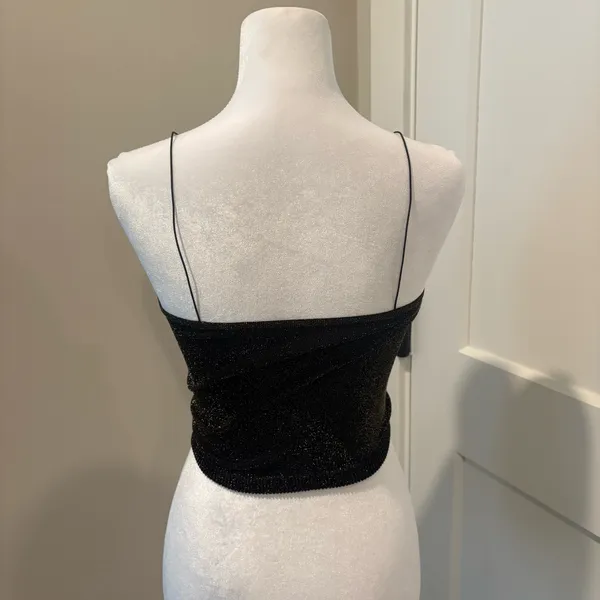 Free People Intimately Metallic Shimmer Cropped Tank Top Black M/L - Image 2