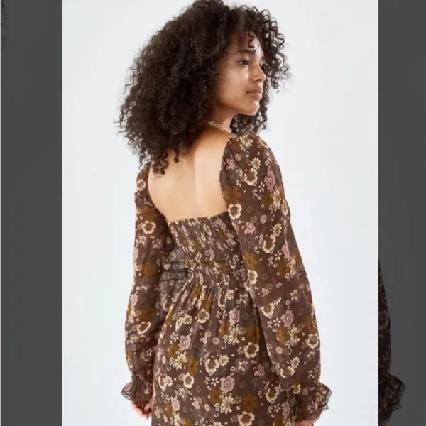 Wilfred size small grace midi sun dress brown white floral square neck boho - Image 2