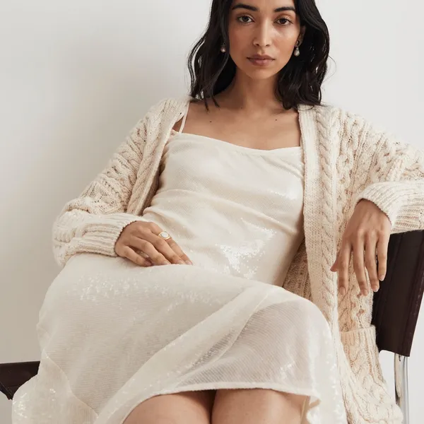 Madewell x Aimee Song Alabaster Sequin Slip Maxi Dress – Elegant Party Gown - Image 2