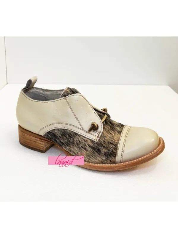 FREEBIRD by Steven NEW Mabel White Multi Pony Leather Hair Beige Brown Oxford Flat Loafers - Image 5