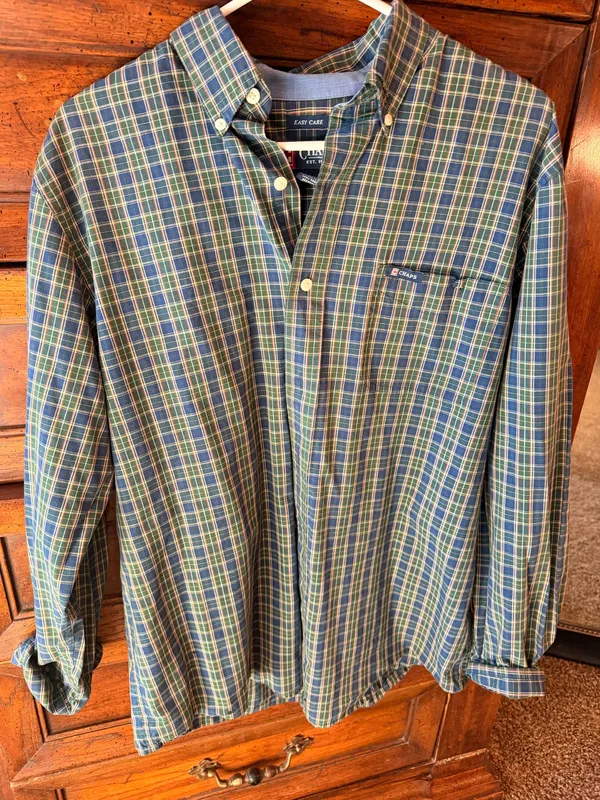 CHAPS Plaid Button Down Shirt Men’s Large Green Navy Red Oversized Preppy - Image 2