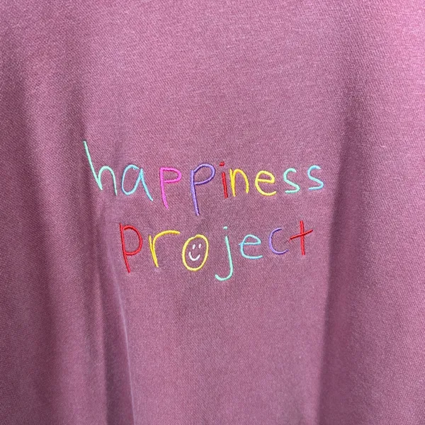 Happiness Project Cozy Embroidered Sweatshirt Small Mental Health Positive Vibe - Image 2