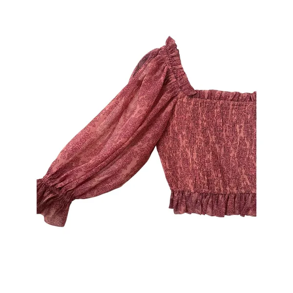 SAINTS & SECRETS‎ Floral Smocked Cropped Blouse Pink Medium - Image 3