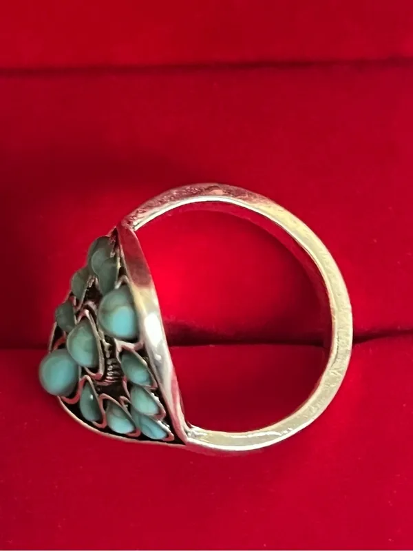 Bohemian/Aztec Design Faux Turquoise Stainless Steel Silver Ring Size 9 NWT - Image 3