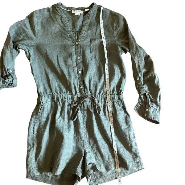 Cynthia Rowley 100% Linen Utility Romper Minimalist‎ Lagenlook Army Green Sz M - Image 5