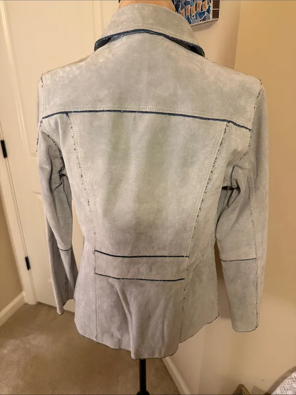 Wilson's Leather Light Blue Suede Button-Front Jean Jacket - Image 5