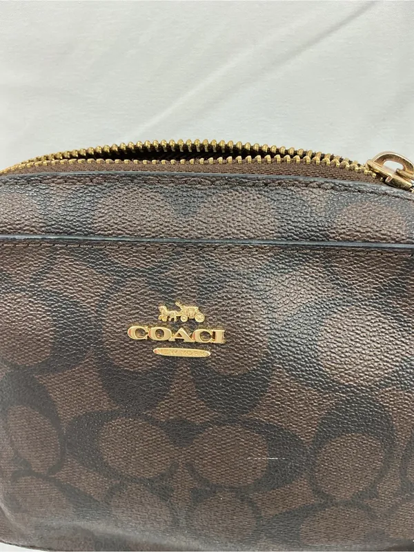 Coach Brown Signature Small Crossbody with Black Strap D17 - Image 3