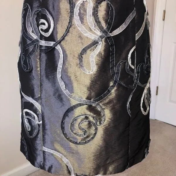 Vintage Jessica McClintock Dress Autumn Wedding Guest Strapless S XS Metallic 90 - Image 11