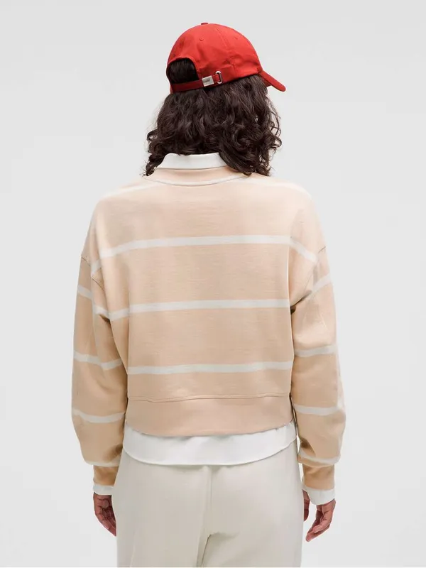 Lululemon Perfectly‎ Oversized Cropped Crew Stripe Cafe Au Lait White Opal 6 - Image 2