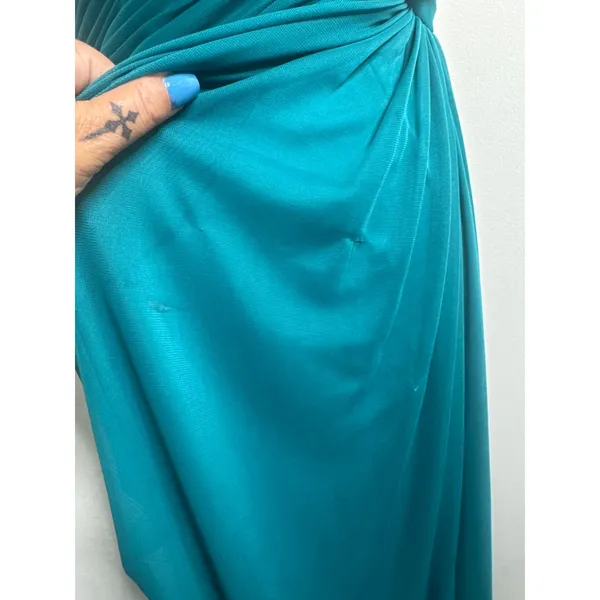 2010s Adrianna Papell Ruched Teal Gown With Beaded Halter- Size 10 Project Piece - Image 3