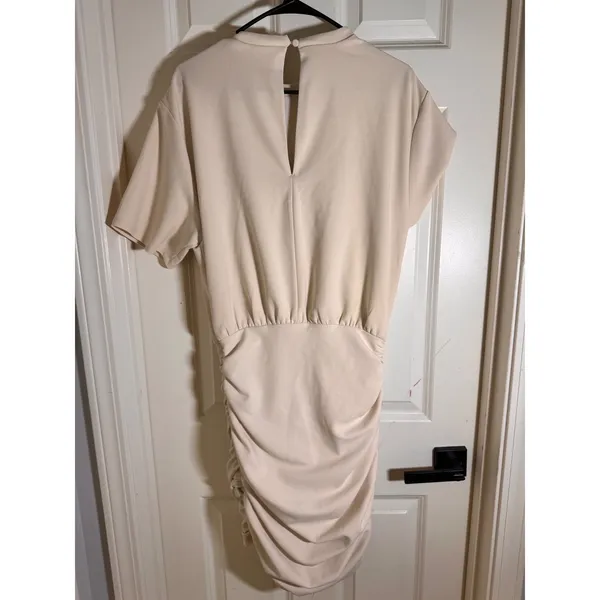 Abercrombie & Fitch Cream Ruched Mini Dress‎ Short Sleeve MT Tall Crew Neck - Image 6