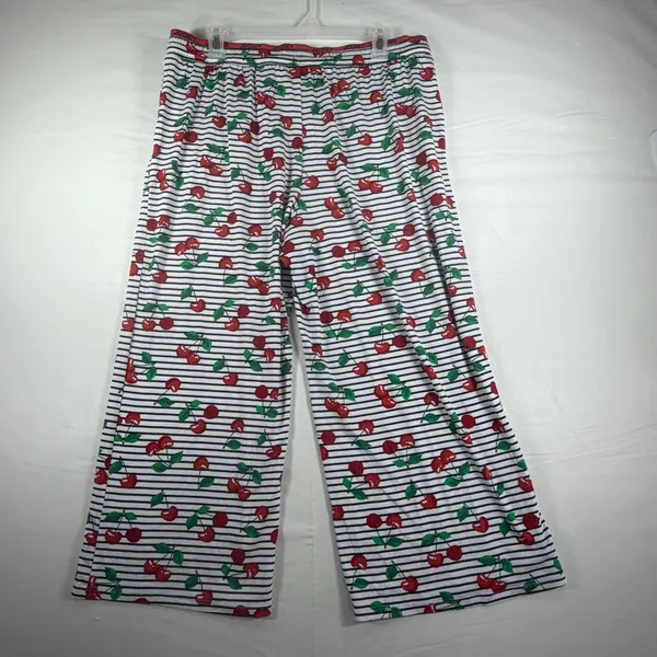 Jockey‎ Womens Pajama Pants Large Cherry Print Striped Wide Leg Sleepwear New - Image 6