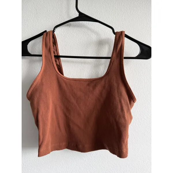 OFFLINE by Aerie Ribbed Square Neck Crop Tank Top Terracotta Medium Support M - Image 2