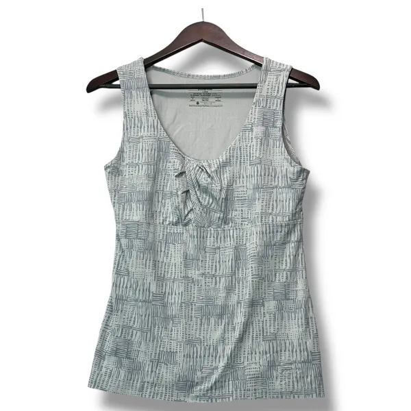Patagonia Tank Top Large Blue White Ruched Athletic Nylon‎ Spandex Outdoor Hike - Image 2