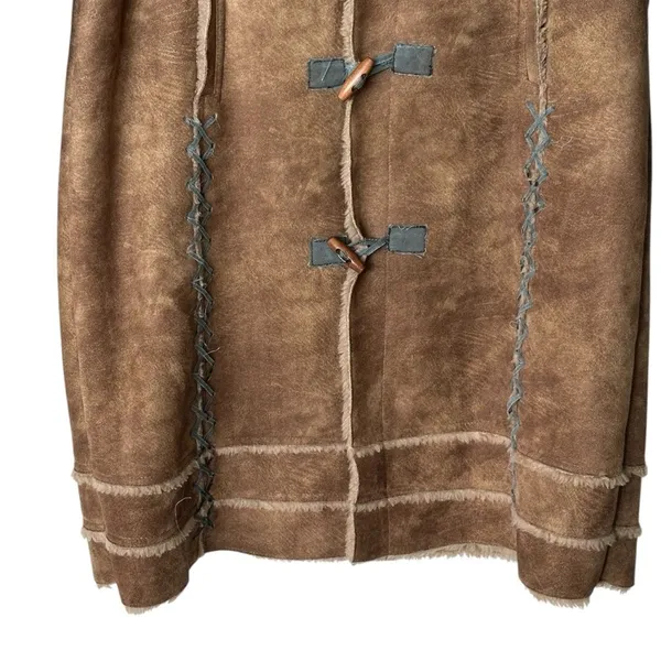 VTG Baby Phat Girlz Y2K Sherpa Coat faux suede Tan Toggle Embroidered Logo - Image 5