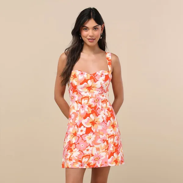 LULU’S Ashlea Orange Floral Sweetheart Mini Dress - Image 5