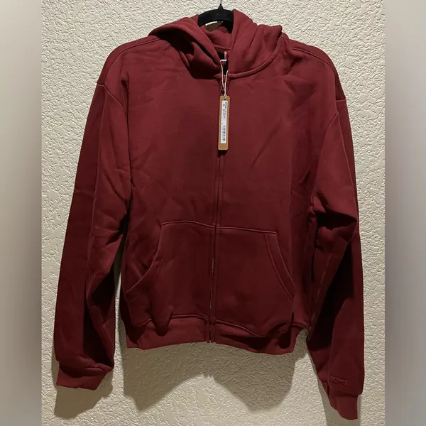 Skims NWT Cotton Fleece Classic Zip Up Hoodie Sweatshirt Merlot Size M - Image 6