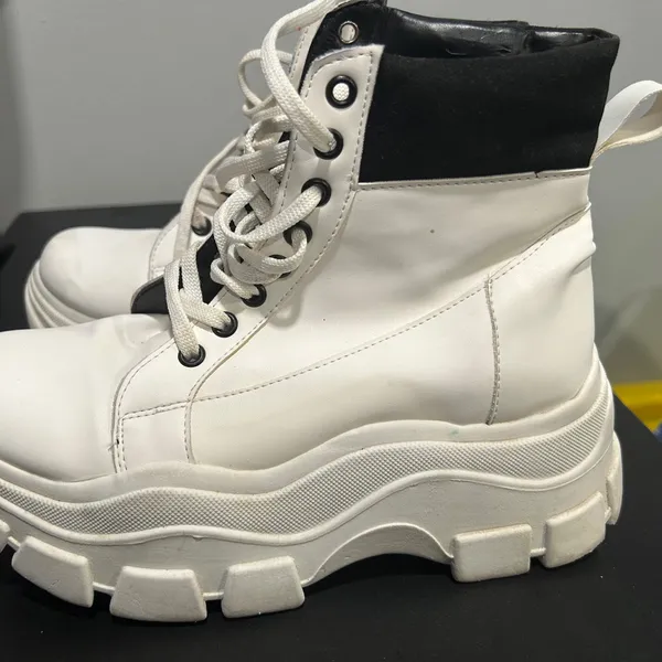 Mannarino White and Black Lace Up High-Top Boots - Image 8