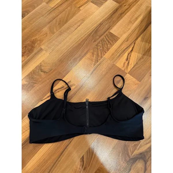 Aerie Black Zip Front Bikini Top Adjustable Straps Swimsuit XXL classic‎ bathing - Image 3