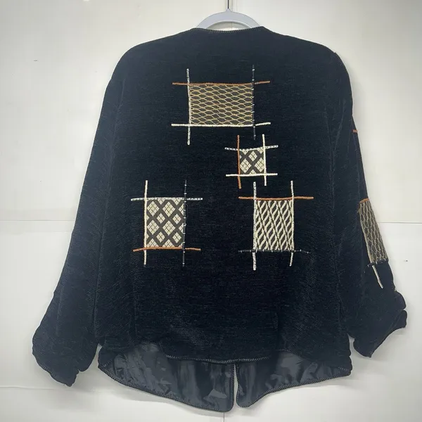 Allure Women’s Button Front Abstract Jacket Black Embroidered Pattern Size Large - Image 11