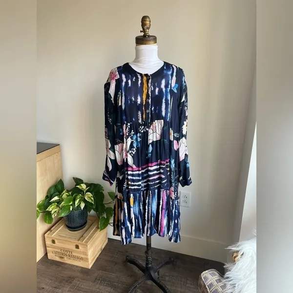 Anthropologie Bl^nk London Meridian Blue Drop Waist Long Sleeve Dress Women's XS - Image 2