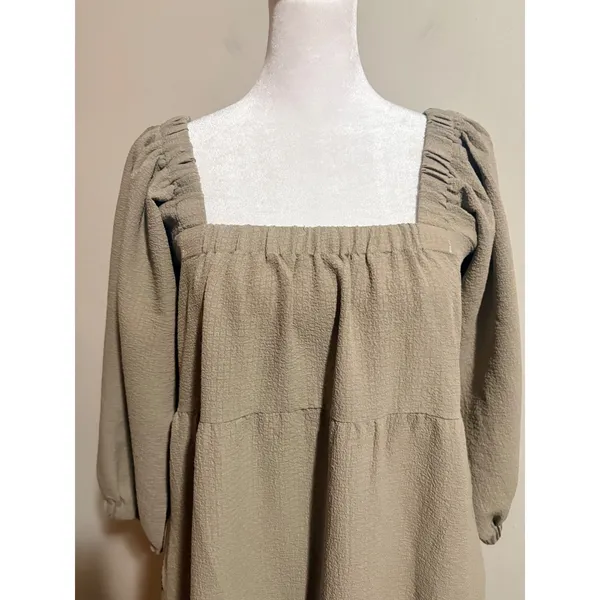 Grade & Gather Tiered Midi Dress Size‎ S Taupe Excellent Puff Sleeve - Image 9