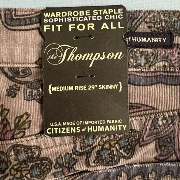NWT Citizens of Humanity Thompson Paisley Birch Corduroy Mid‎ Rise Skinny Jeans - Image 5