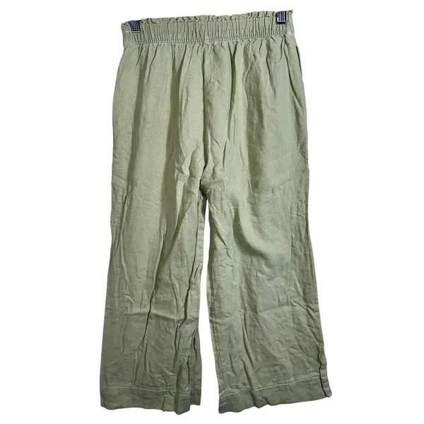 Abercrombie & Fitch Sage Green Linen Blend Pull On Wide Leg Pants Size S Short - Image 2