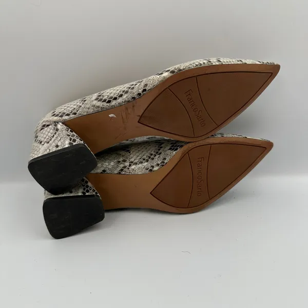 Franco Sarto Snakeskin Pointed Toe Block Heel‎ Pumps Women's 6M Beige Neutral - Image 8
