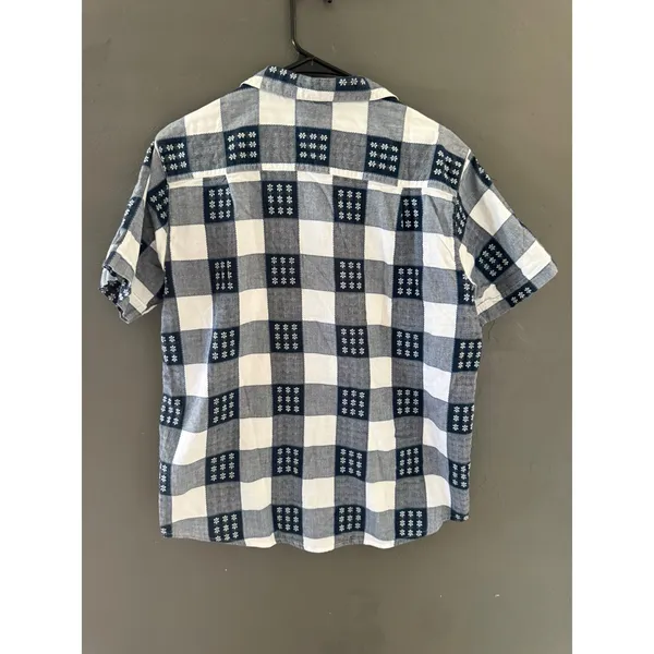 Cascade Vintage Cottage Blue White Checkered Floral Embroidered Cotton Shirt‎ L - Image 3