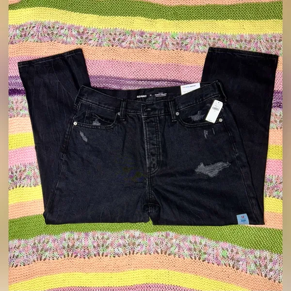 NWT Old Navy Black High Rise Slouchy Crop Jeans Size 12 - Image 5