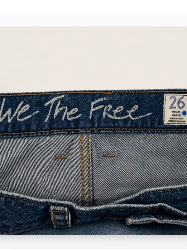 We The Free Distressed Straight Leg Jeans High Rise Raw Hem Blue Denim‎ Women's - Image 4
