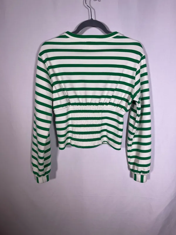 Maeve Anthropologie Womens Green White Stripe Corset Waist Blouse Xs - Image 6
