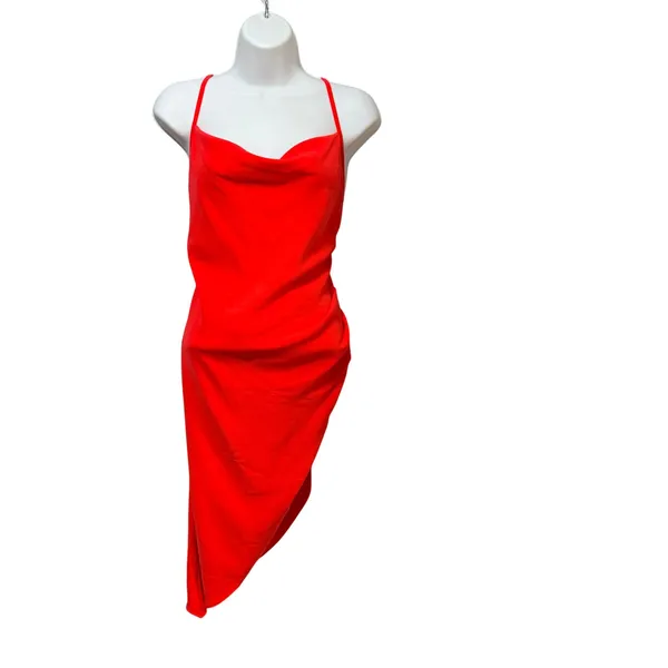 Amanda Uprichard‎ Samba Dress Red Cowl Neck Asymmetrical Midi Size M - Image 4