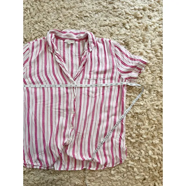 Women's LOFT Sleep White Pink Striped Pajama Shirt L rayon - Image 5