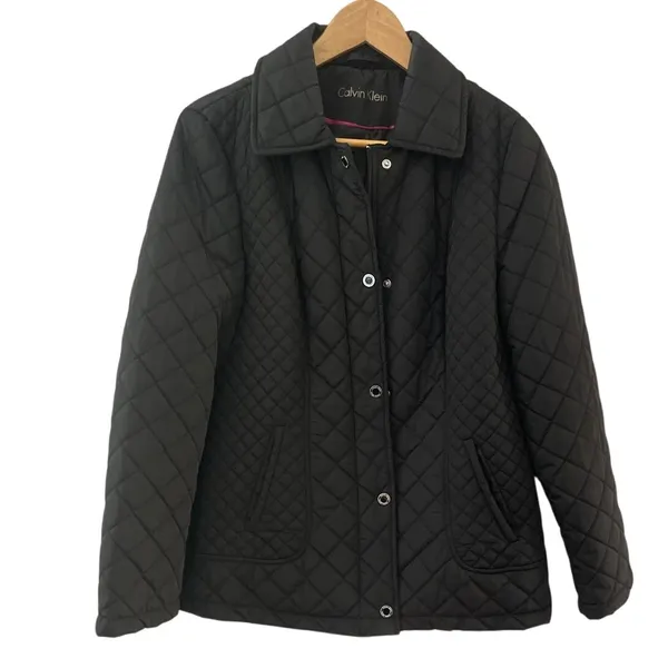 Calvin Klein Black Quilted Puffer Coat Full Zip &‎ Snap Collared Size Small - Image 4