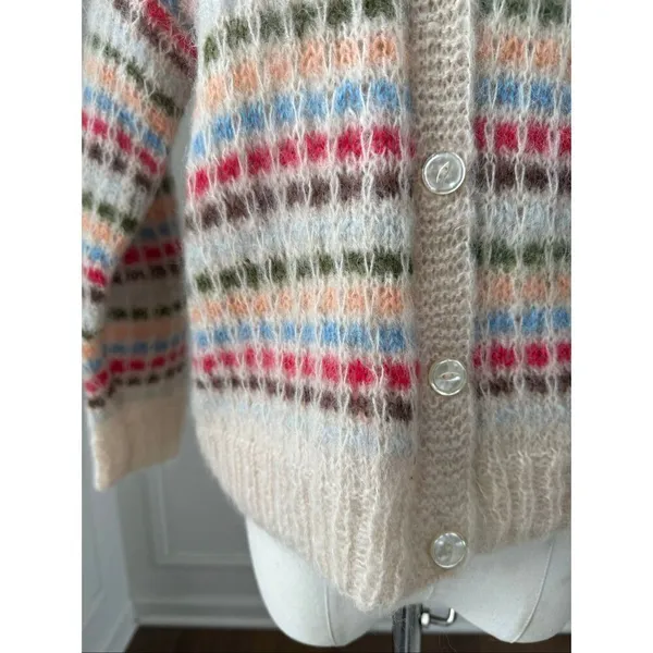 Vintage 60s 60s Mohair Stripe Cardigan Sweater XS S - Image 4