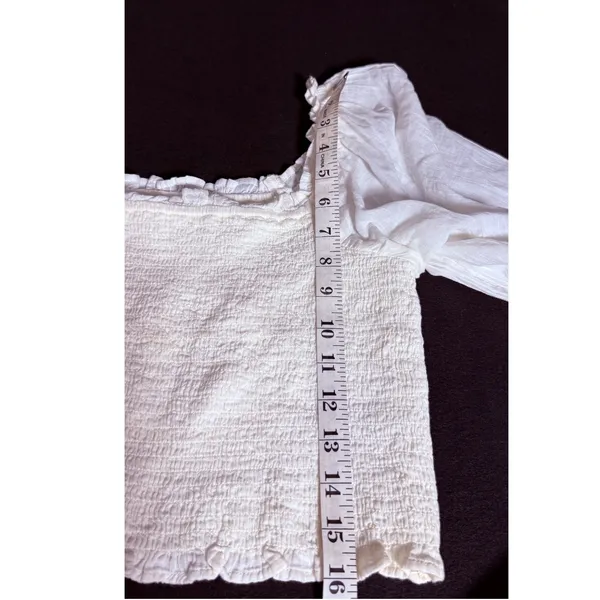 Aerie Ivory/White Smock Cropped Large Sheer Puff Sleeve Peasant Top cottagecore - Image 7