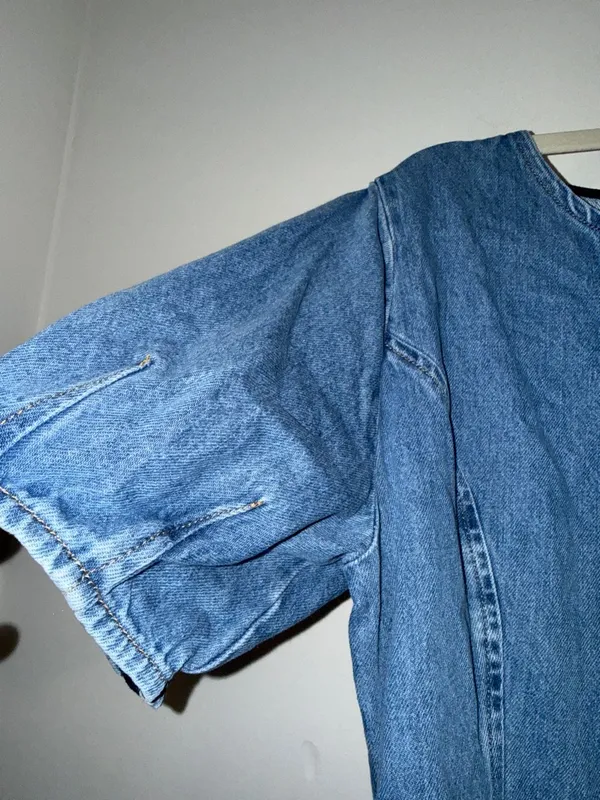 ALIGNE Aurelia Waisted Denim Mini Dress Anthropologie blue button size 12 - Image 5