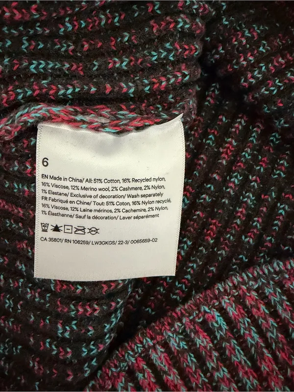Lululemon Cotton Cashmere Blend Mock Neck Sweater Carnation Red Turquoise Size 6 - Image 5