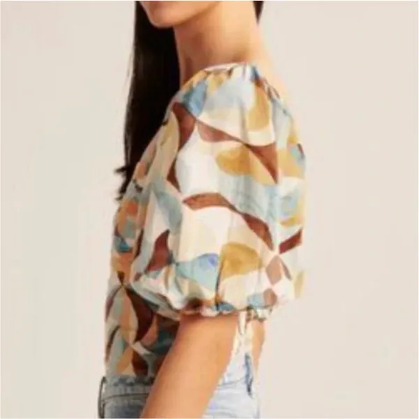 Abercrombie & Fitch Womens Medium Multicolor Abstract Puff Sleeve Top Whimsical - Image 2