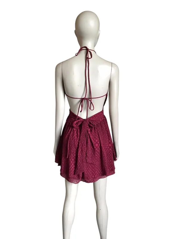 Lucy in the Sky Dark Red Halter Neck Dress - Image 4