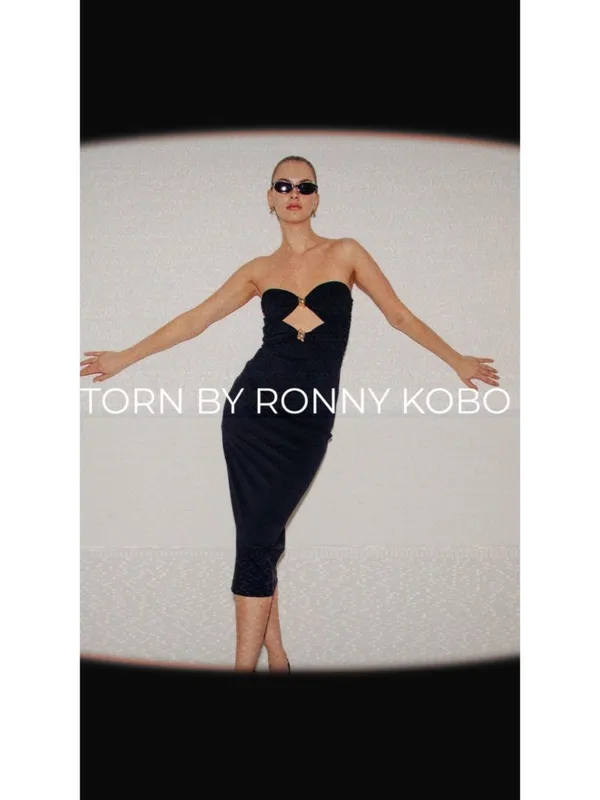 Torn By Ronny Kobo Lia Strapless Midi Dress Black Womens Size Large - Image 2