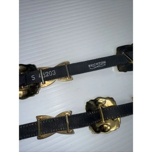 Vintage Brighton 1994 Gold Tone‎ Hardware & Black Leather Belt S #46203 30-32" - Image 3