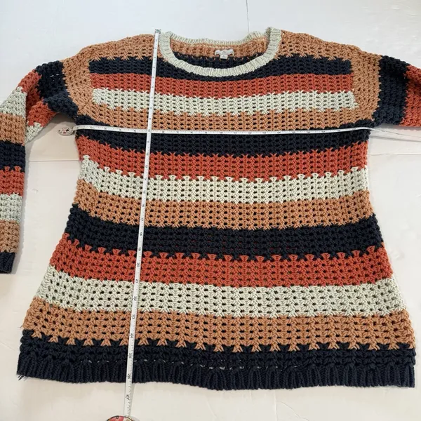 LL Bean Colorful Stripes Sig Bailey Island Chunky Cotton Pullover Sweater‎ LARGE - Image 8