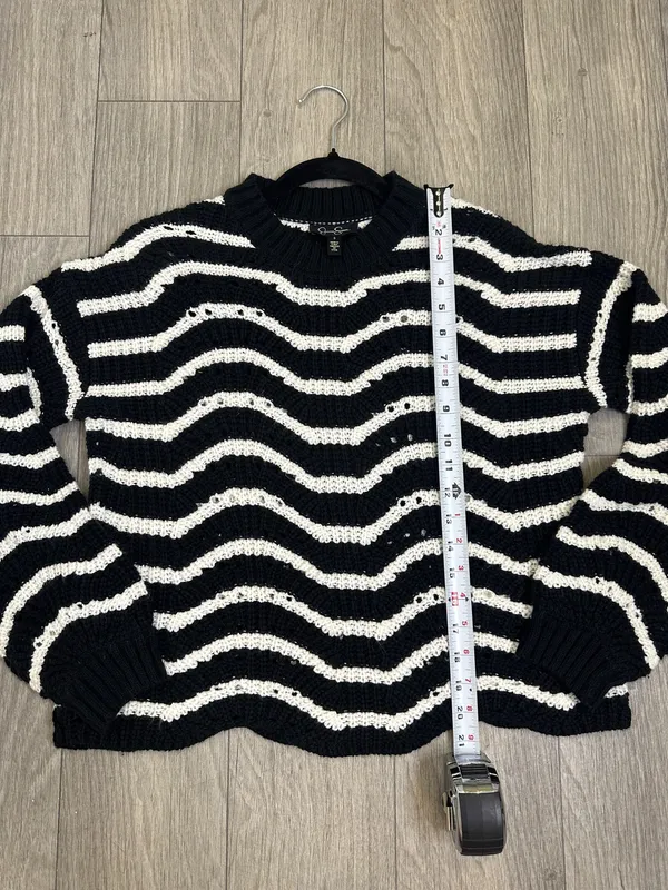 Jessica Simpson Black White Wavy Knit Sweater Chic Statement Hem Size S - Image 7