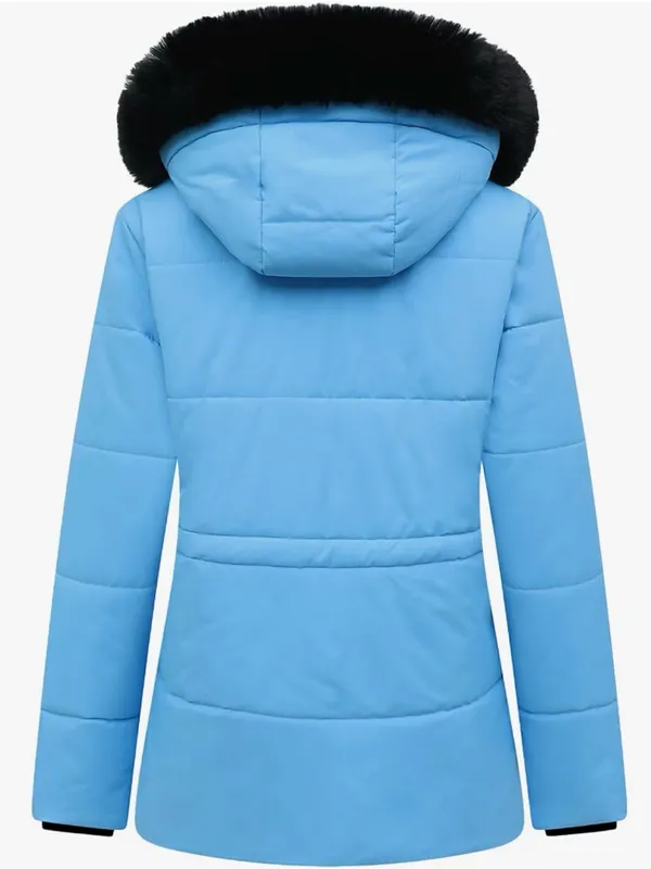 Women's Denim Blue Winter Overcoat with Fleece Lining Denim Blue - Image 5